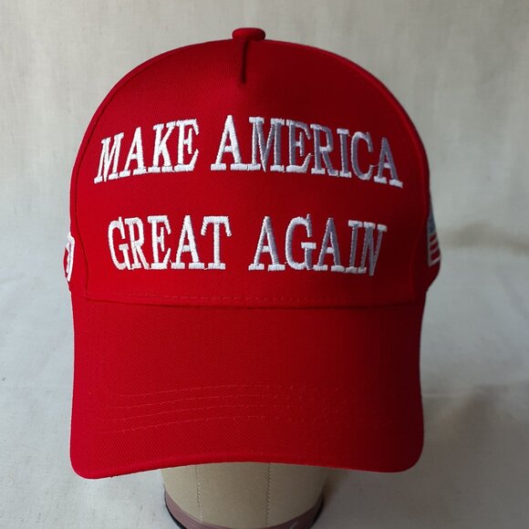 New MAGA - 45-47 - Flag - Trump - Red and White Baseball Cap - Adjustable Fit - Picture 5 of 11